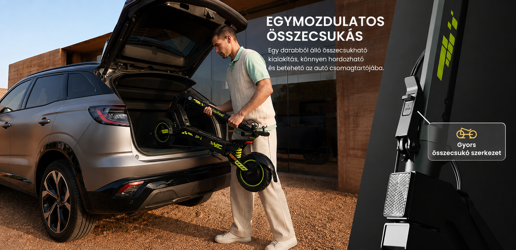 Egy gombnyomással összecsukható