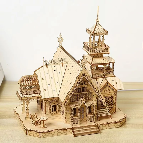 LeWood 3D Fa Puzzle Villa with light