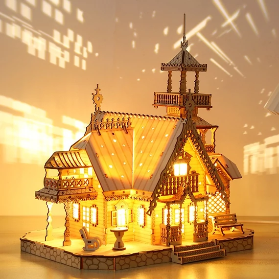 LeWood 3D Fa Puzzle Villa with light