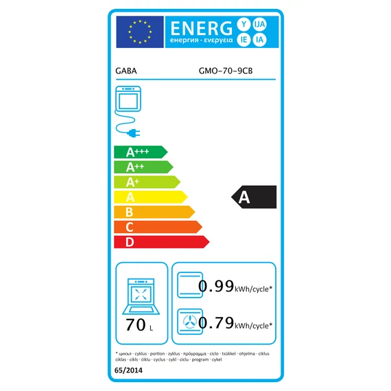 Gaba GMO-70-9CB beépíthető sütő, 70 L, 9 funkció, fekete
