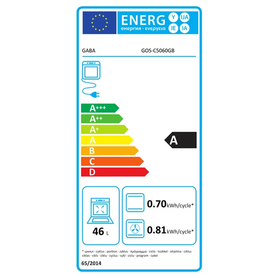 Gaba GOS-C5060GB kombinált tűzhely 50x60 cm, 46 L elektromos sütővel