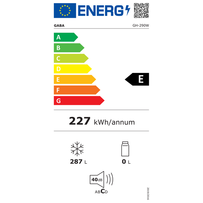 Gaba GH-290WE Fagyasztóláda 287 L Inverteres Fehér EU energiacímke