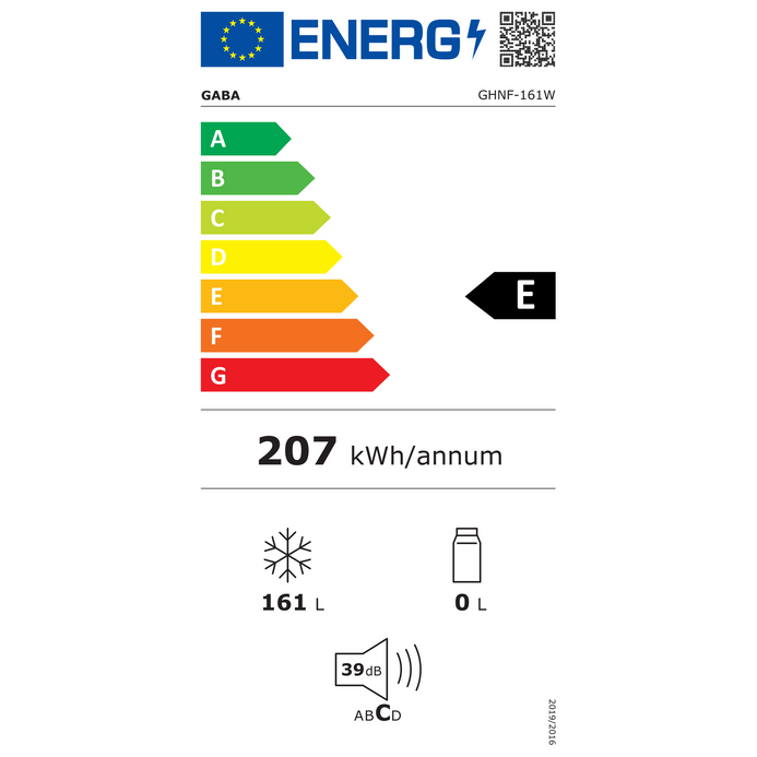 Gaba GHNF-161W Fagyasztószekrény No Frost 161 L Fehér EU energiacímke