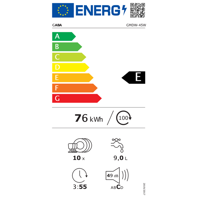 Gaba GMDW-45W mosogatógép EU energiacímke