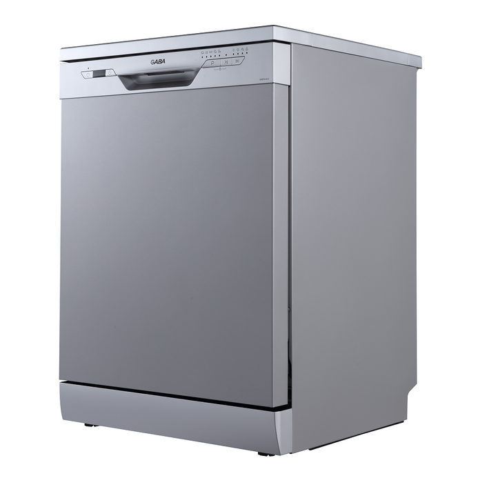 A silver Gaba GMDW-60X mosogatógép ferdén elölről, inox hatású előlappal