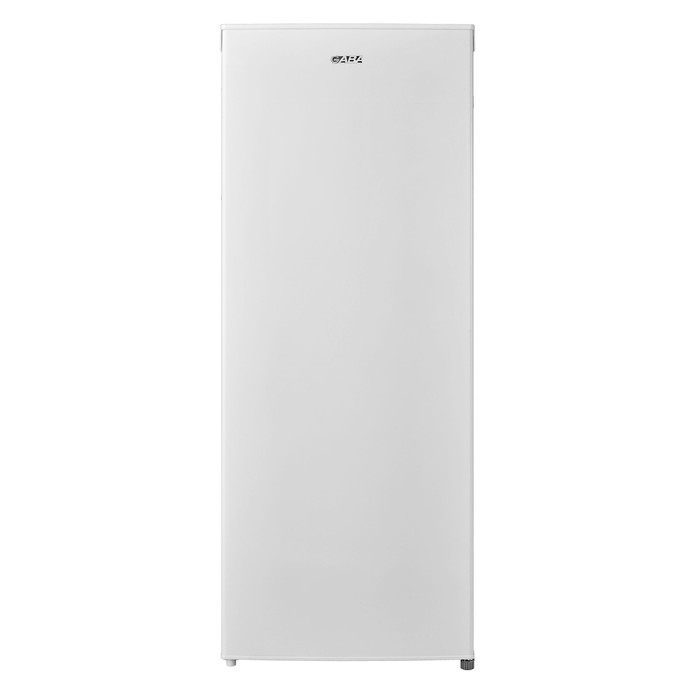 A Gaba GMR-160W keskeny, 142 cm magas fagyasztószekrény szemből, zárt ajtóval és állítható lábakkal
