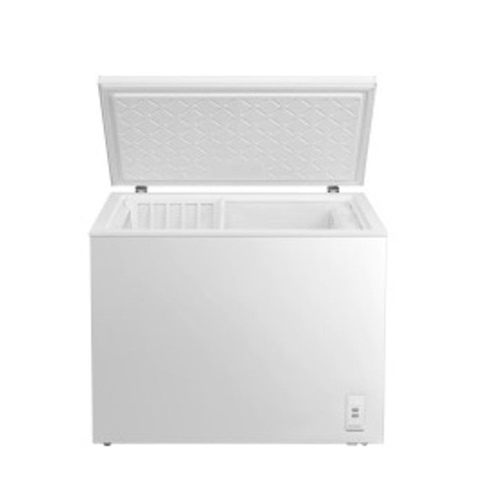 A Gaba GMRNF-234W No Frost fagyasztóláda felnyitott fedéllel; jobb alul az elektronikus vezérlőpanel