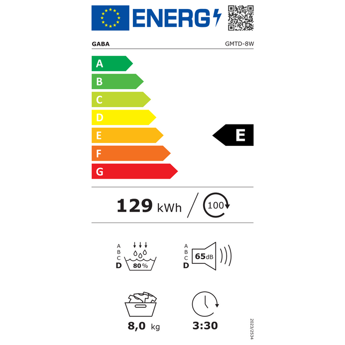 Gaba GMTD-8W hőszivattyús szárítógép EU energiacímke